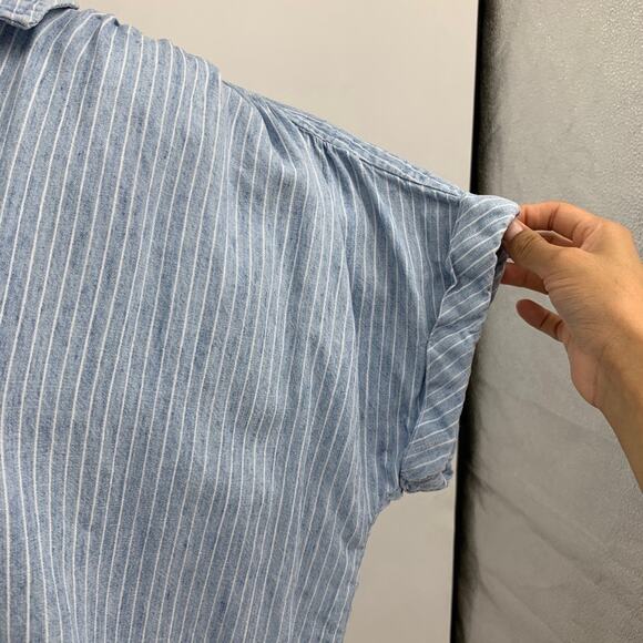 Faherty Shirt Womens S Small Linen Blend Breeze Stripe Button Cap Sleeve Cuffed - Picture 4 of 12